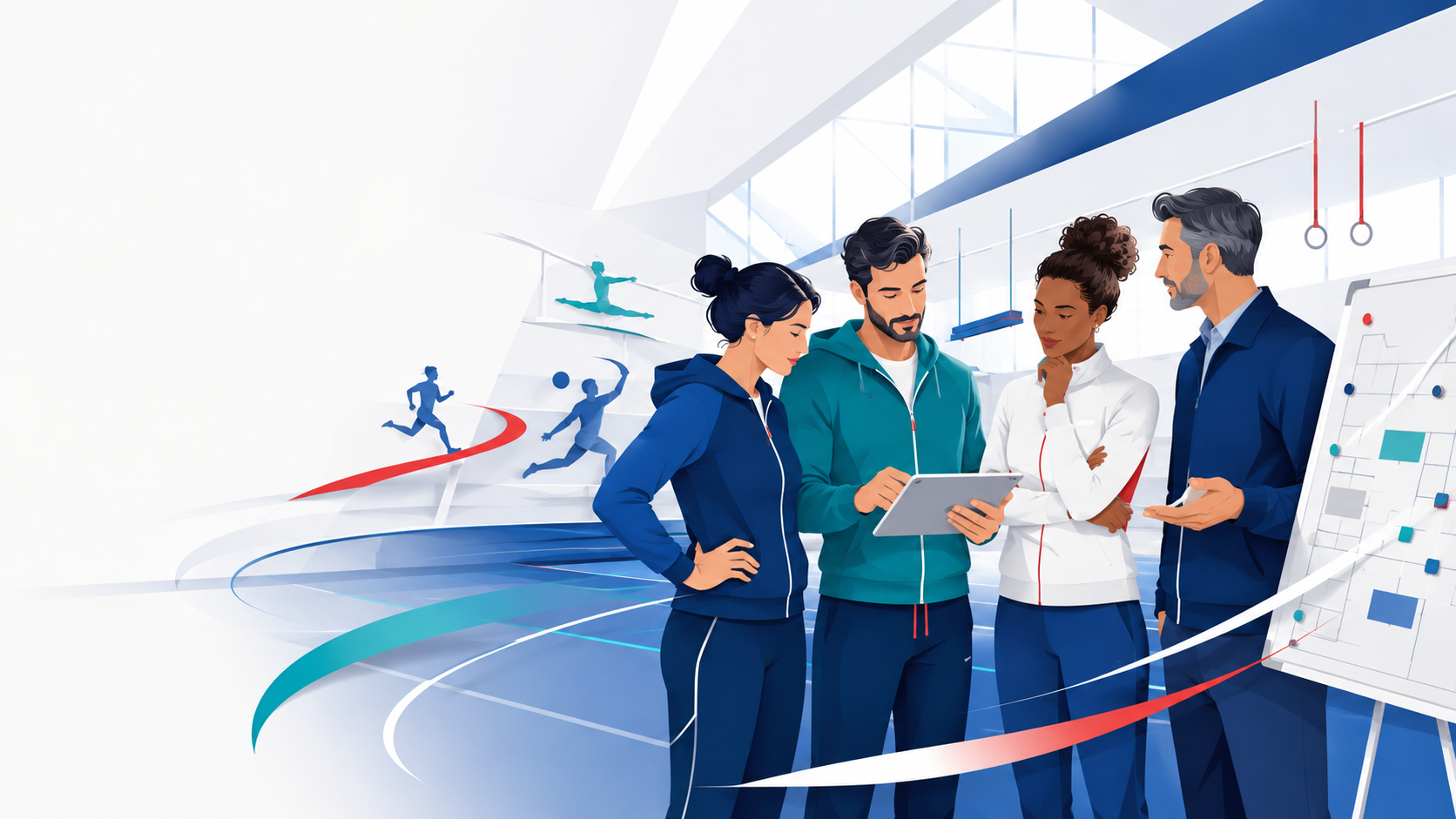 Des professionnels de l'EPS collaborant dans un gymnase contemporain